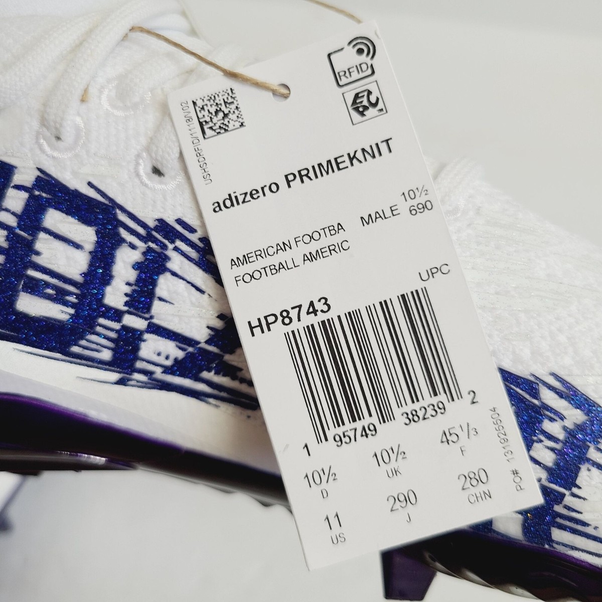 NEW Adidas Adizero Primeknit Football Cleats HP8743 Size 11 White Purple Adidas Adizero Primeknit White Purple Football Cleats Men main image 4