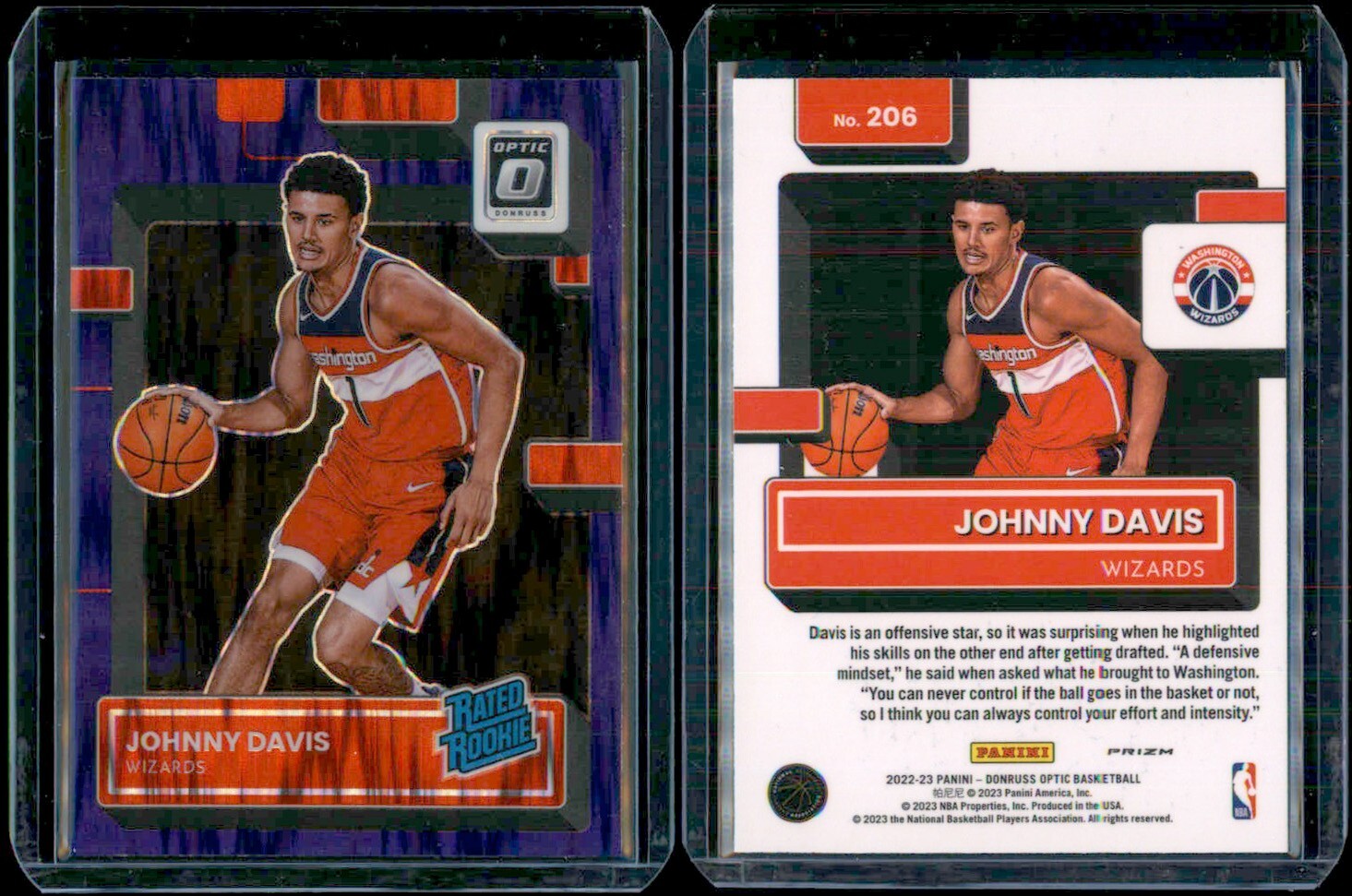 2022 Panini Donruss Optic Rated Purple Shock Prizm Johnny Davis #206 Rookie RC