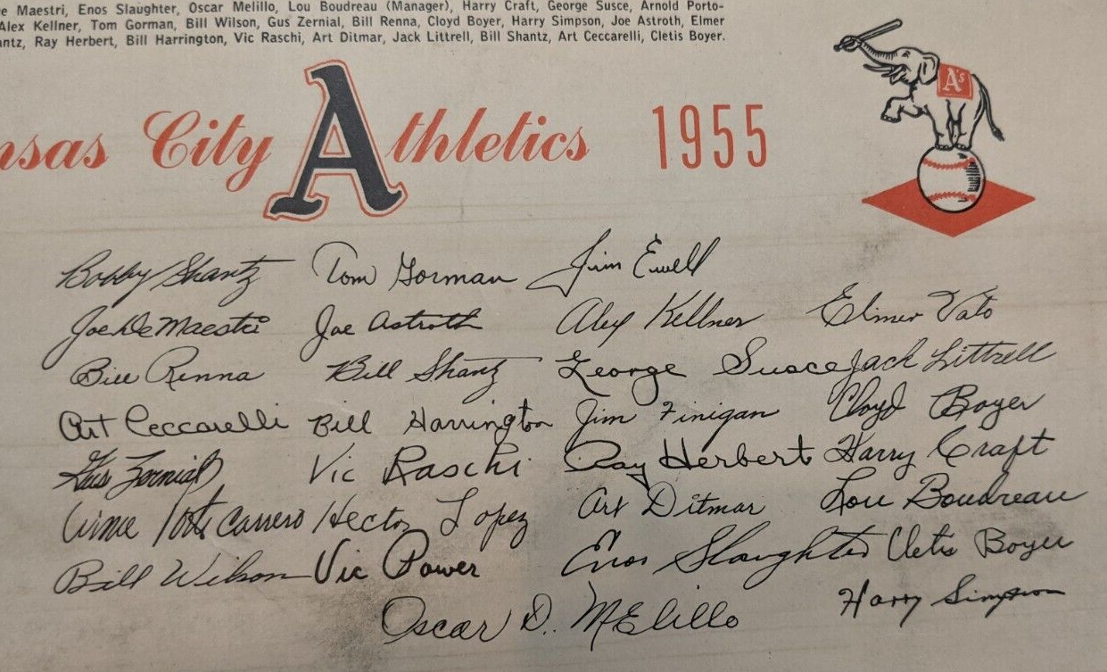1955 Kansas City Athletics Team Picture Advertisement Collectible