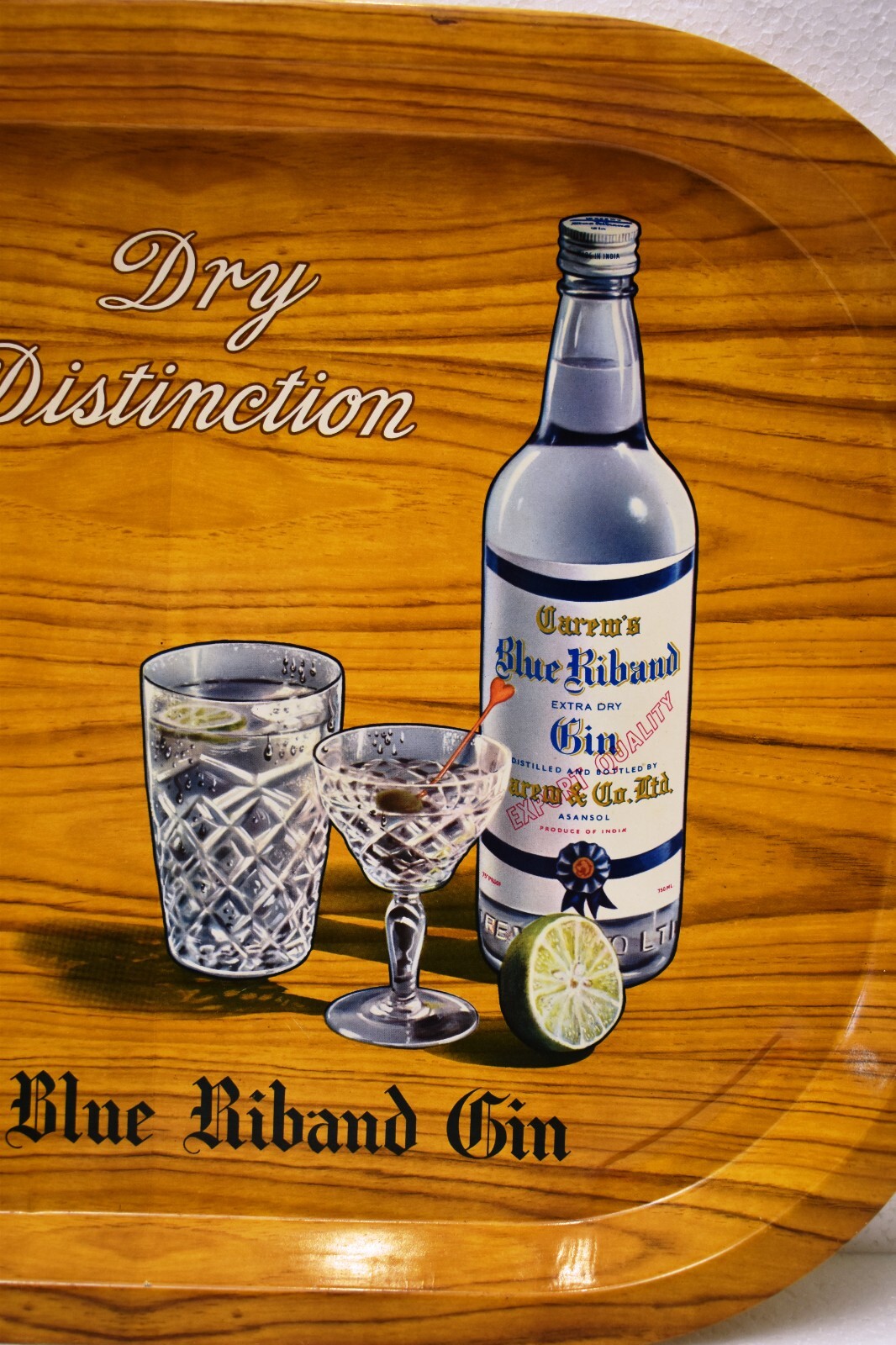 Vintage Blue Riband Gin Tin Tray Advertising Distillery Litho Print