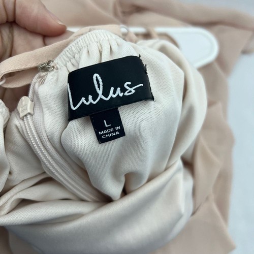 Lulus elegantes nude transparentes Spaghettiträger fließendes Minikleid Gr. L sexy gefüttert - Bild 5 von 7