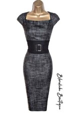 Karen Millen Size UK 14 STUNNING VINTAGE GREY BLACK WOOL PENCIL DRESS