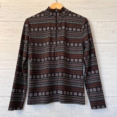 Lou & Grey Top Womens Size Large Feel Good Zip Soft Stretch Fair Isle Design