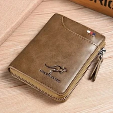 Mens Wallet Leather Business Card Holder Zipper Purse RFID Protection Luxury