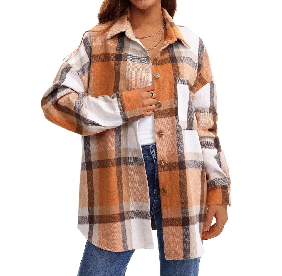 UVN клетку рубашки для женщин фланелевый длинным рукавом Shacket куртка женщины рубашка - Изображение 3 из 4