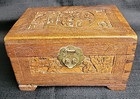 Vintage Antique Hand Carved Chinese Oriental Chest Box Brass Lock