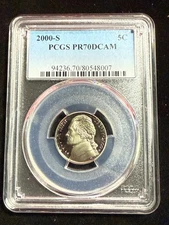 2000 S JEFFERSON NICKEL PCGS PR 70 DCAM
