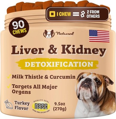 Natural Dog Company Liver & Kidney Supplement for Dogs   90 Soft Chews with Milk