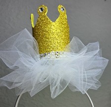 Princess Queen Dress up Sparkly Golden Crown Satin White Headband Kids Party