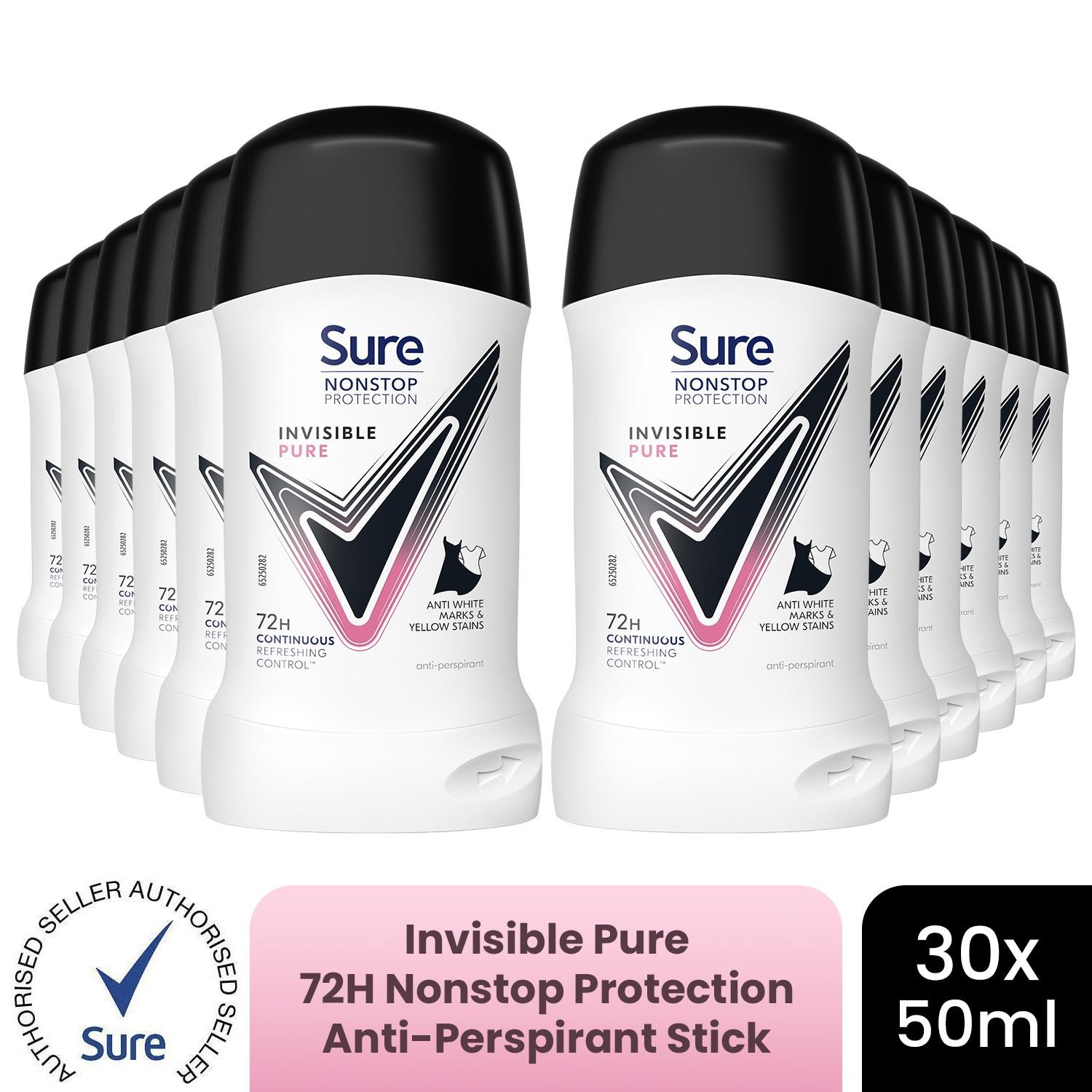 Sure Women Invisible Pure Antiperspirant Stick 72H Nonstop Protection, 12x50ml - Image 6