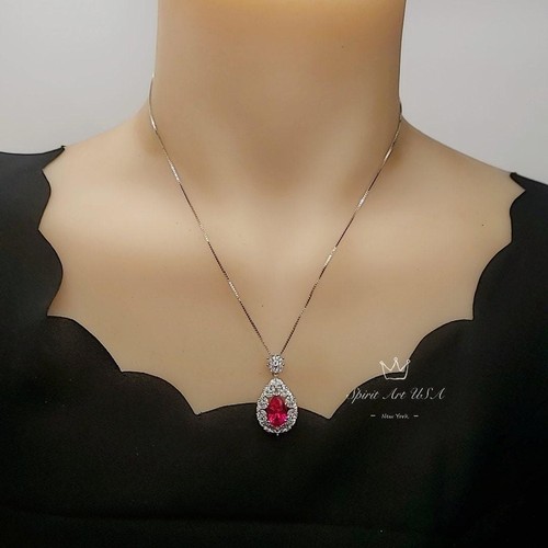 Large Teardrop Ruby Necklace - 3 CT Red Ruby Pendant - Gemstone Petal Flower - - Picture 6 of 9