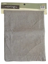 Spring Home Gray Table Runner with Embroidered Border, 14" x 72"