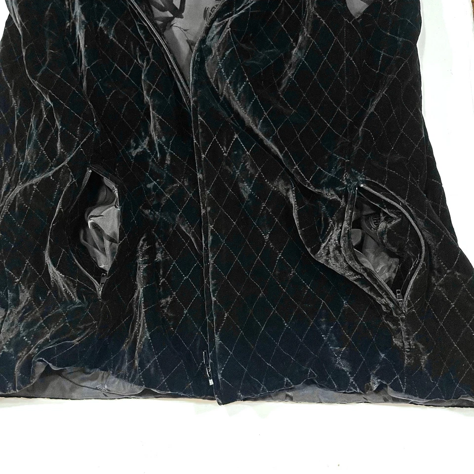 Y2K 90s Chicos Black Velvet Diamond Quilted Vest Silk Asian Motif Witchy Luxe XL - Image 4 of 4