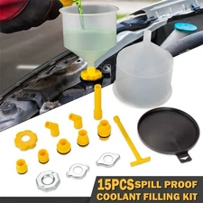 15 Piece Spill Proof Radiator Coolant Filling Funnel Kit Car Auto Fluid Oil SET