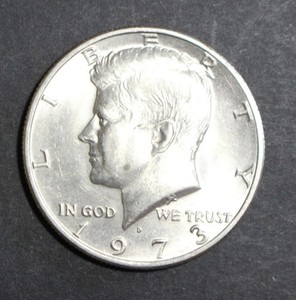 1973 Kennedy Half Dollar, Circulated US 50C Coin.