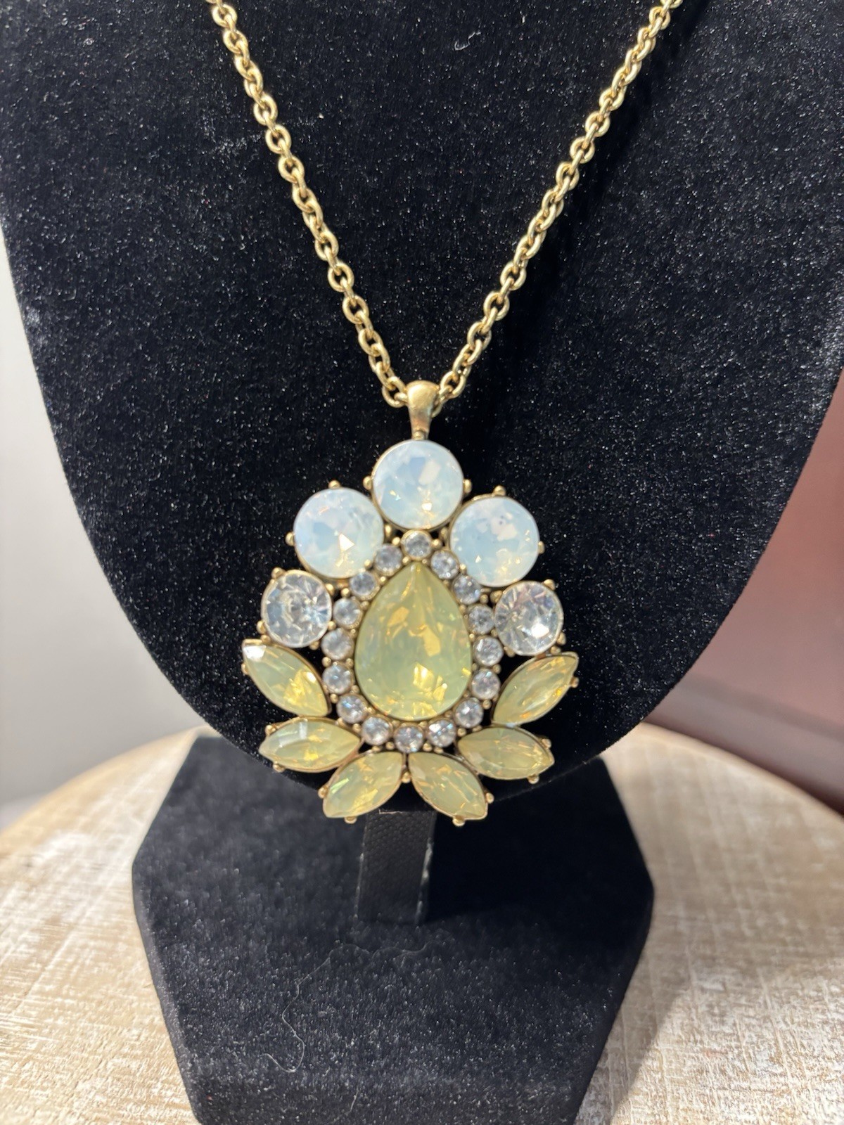 J Crew 30 in Opalescent and Citrine color Rhinestone Pendant Necklace/extender