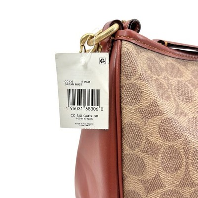 NWT COACH Coated Canvas Signature Cary Shoulder Bag in Tan Rust | eBay