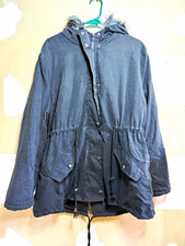 Gray Hooded Parka Jacket Faux Fur Trim Lined Pockets Zip Closure XL