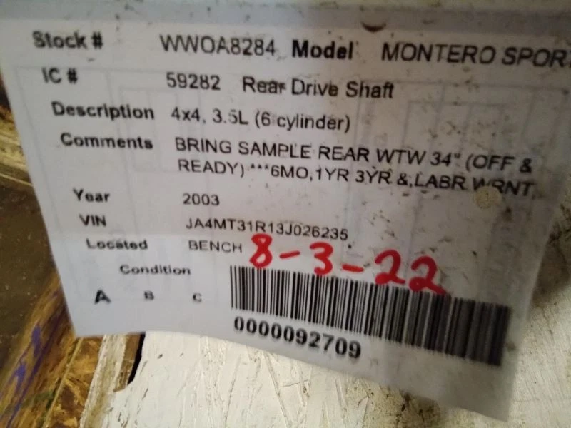 Rear Drive Shaft 4WD 3.5L 6 Cylinder Fits 01-04 MONTERO SPORT 583396 Foto 4 de 4