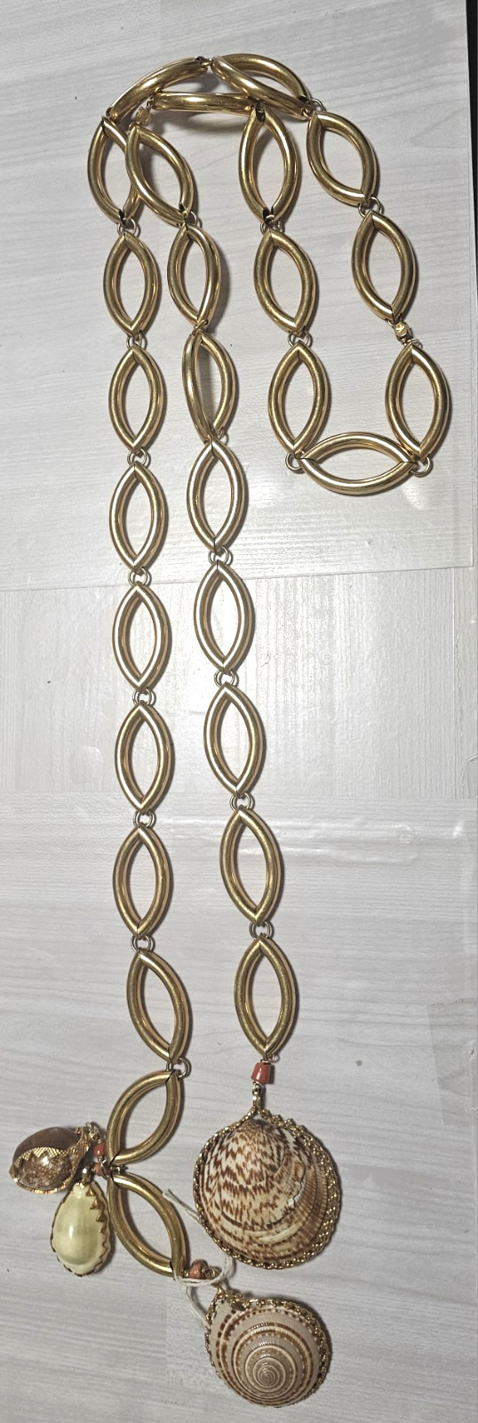 Large Link & Natural Seashell Statement Necklace/… - image 1