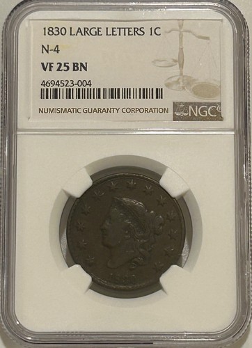 1830 Matron Head Large Cent NGC VF25 BN N-4 Large Letters