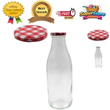 Stylish Retro Glass Milk Bottle - 1L Capacity with Gingham Lid for Every Kitchen