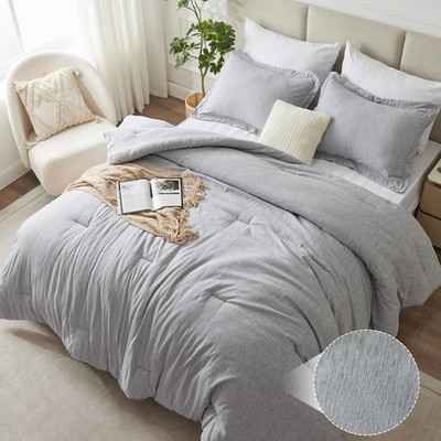 CozyLux King Size Comforter Set - 3 Pieces Light Grey Soft Luxury Cationic Dyein
