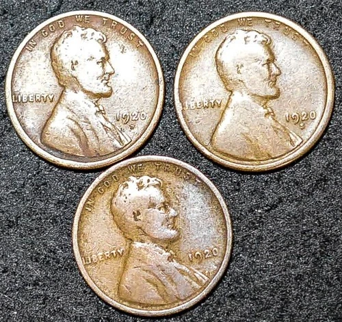 1920 P 1920 D 1920 S Lincoln Wheat Cent Penny - 3 Coin Set - PDS