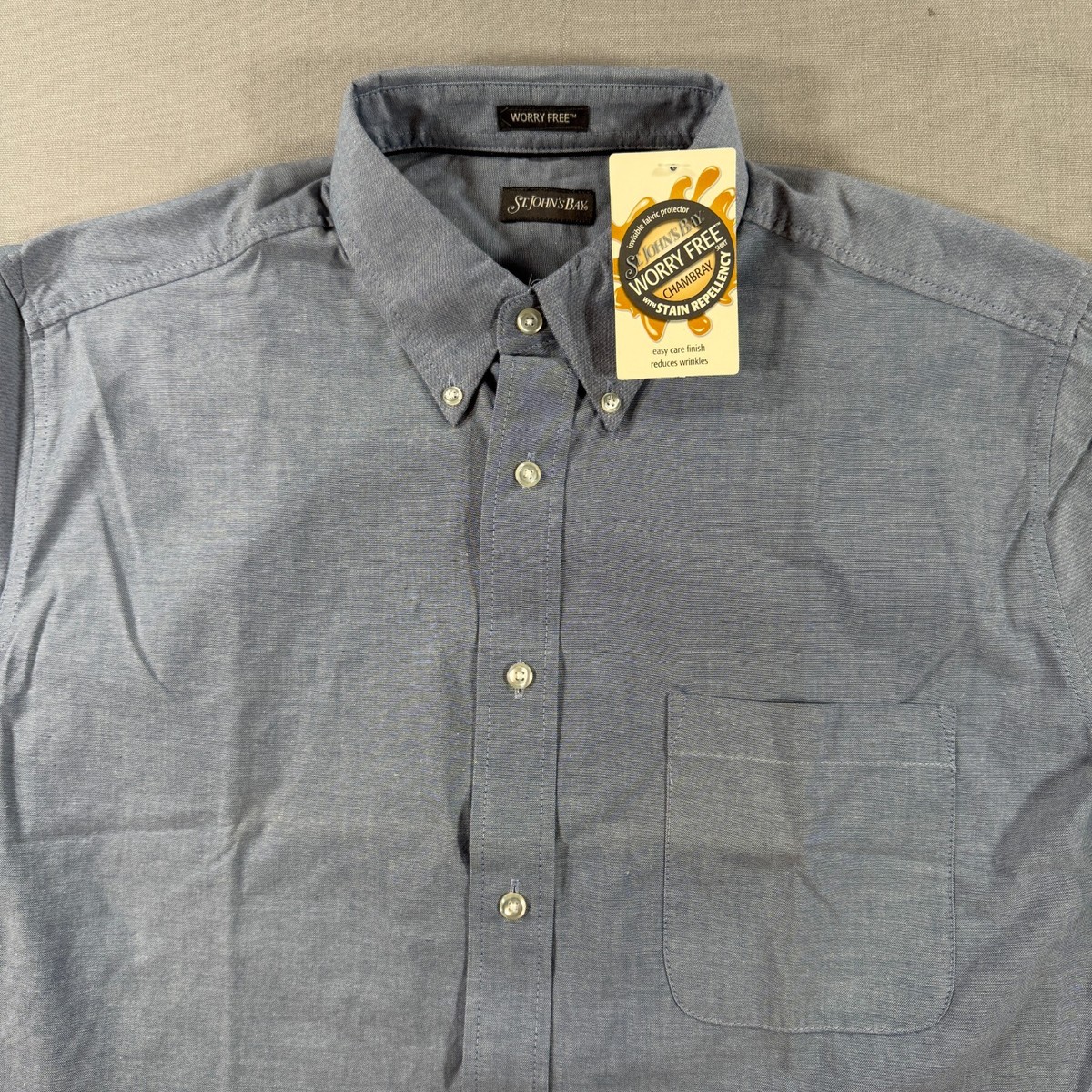 grey chambray dress shirt Mens Tech Chambray Long-Sleeve Work Shirt | Blue Haze/True Navy Plaid | Size Xl | Recycled Materials/Polyester