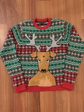 Blizzard Bay Ugly Christmas Sweater XL Reindeer 3D Applique Red Green NWT