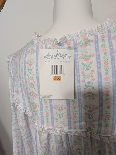 Camisón Lanz of Salzburg Azul Rosa Corazones Floral Franela Talla 3X Nuevo con Etiquetas - Imagen 8 de 13
