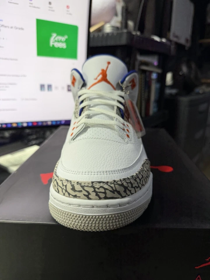 NUEVO Hombre Talla 14 Air Jordan 3 Retro Knicks Blanco Naranja Real 136064-148 Nueva York Foto 3 de 4