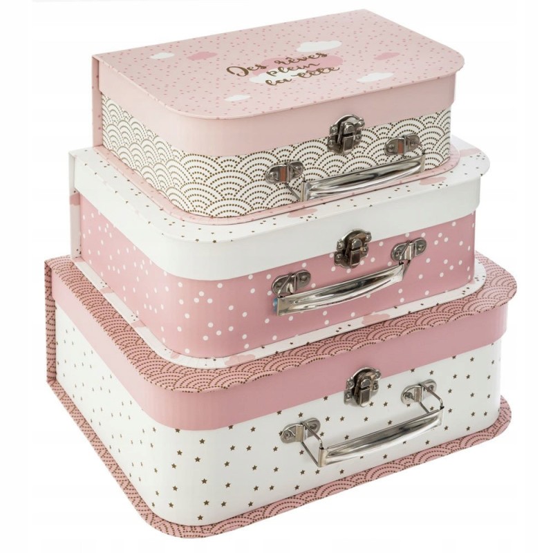 Valisettes de rangement enfant rose et blanc lot de 3 boîtes Atmosphera pour déco de chambre