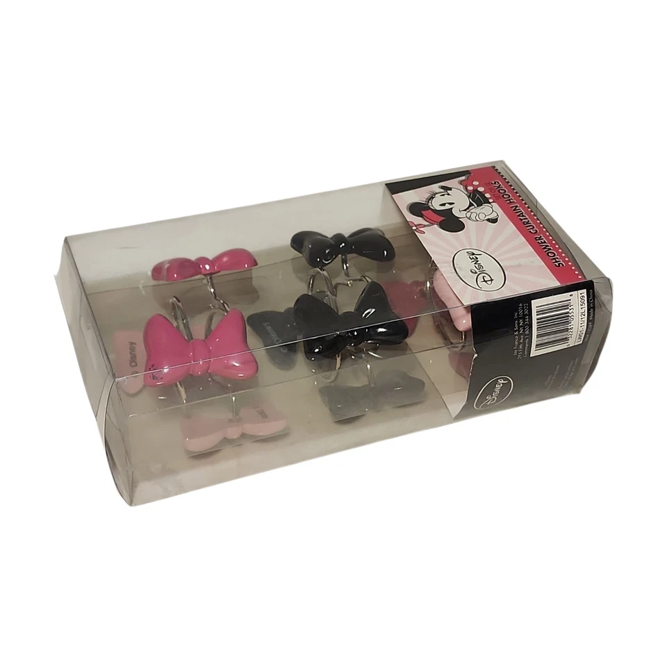 迪士尼米妮老鼠浴帘钩粉色波尔卡 12 件套黑色粉红色新品 — 第 4/4 张图片