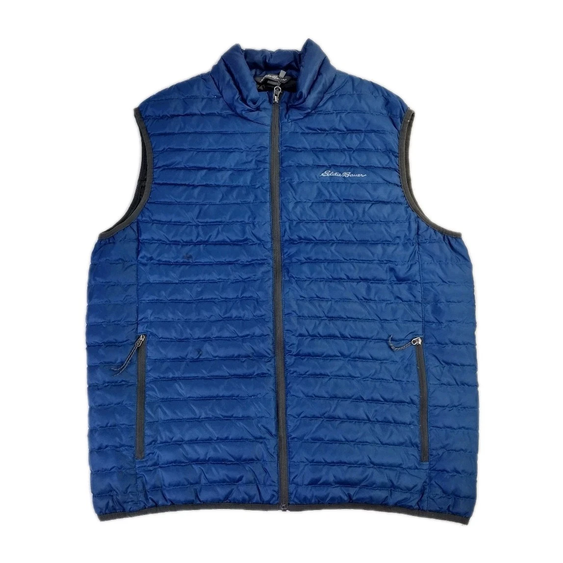 Eddie Bauer Down Puffer Vest Mens L Blue Quilted EB700 Full Zip Gorpcore FLAWED