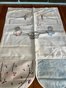FARMHOUSE "LAUNDRY BAG"  VTG HAND EMBROIDERED