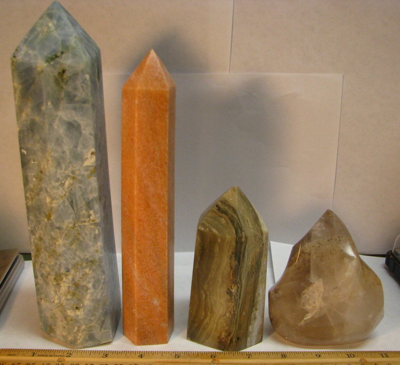 4 TOWERS 7.4lb-3.4lb TO 1.1lb BLUE CALCITE SUNSTONE JASPER & SMOKY QUARTZ #133