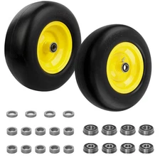 2 Pack 13x5.00-6 Flat Free Tire Wheel Set w/ Bearings For Zero-Turn Lawn Mower