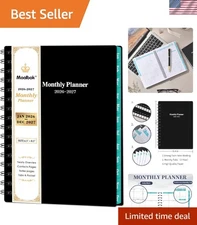 Sleek 2026-2027 Planner | Classic Black A5 Monthly Calendar with Storage