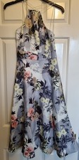 Boohoo Floral Print Strappy Halter Neckline Full Skater Dress Mid Length UK8