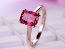 2ct Natural Ruby Engagement Ring Dual Prong Solitaire 14K Rose Gold Plated