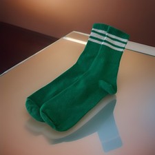 VTG Mens Socks Sport Tube White Stripe Acrylic Orlon Green 9-11 80s USA Made