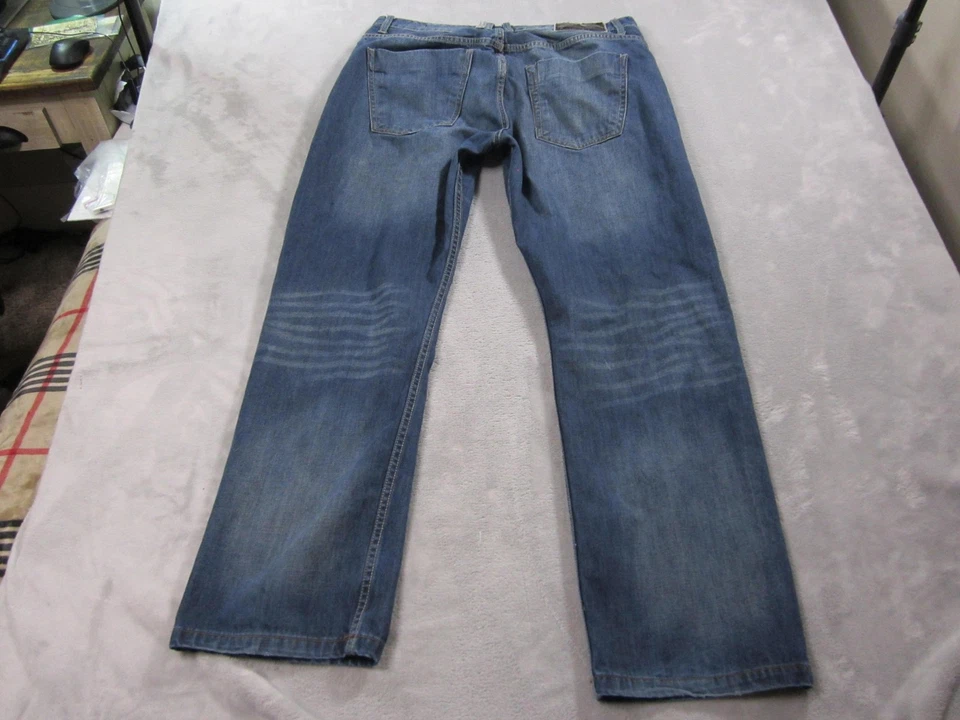 Pantalones de mezclilla Do para hombre 38x33 azul desgastado rasgado retazos algodón pesado DXM-005 Foto 4 de 4