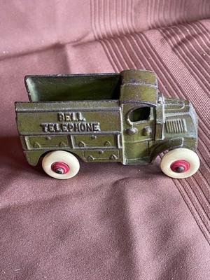 Vintage Hubley Bell Telephone Cast Iron Truck Rubber Wheels Original Paint