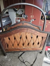 Vintage Bent Steel & Lattice Wood Magazine Rack Holder Newspaper Decor 18”