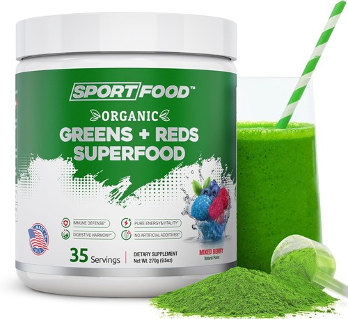 SPORTFOOD Organic Greens & Reds Superfood Powder 35 Servings Mixed Berry Flavor
