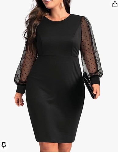 Vestido de Fiesta Pinup Moda Talla 18W Negro Manga Larga Malla Cuello Redondo - Imagen 7 de 12