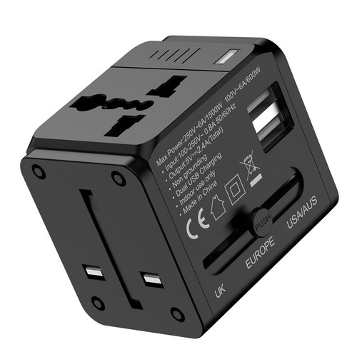 Universal World Plug Travel Adapter Converter With Dual USB Charger AU/US/UK/EU - Picture 2 of 9