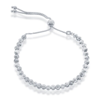 Sterlingsilber rund diamantgeschliffen Mondperle verstellbares Bolo Armband