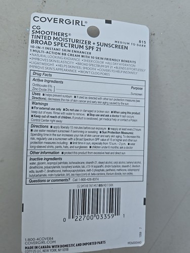 Covergirl CG Smoothers BB Cream 815 Medium to Dark 10 in 1 New Packaging Sealed - 第 2/2 張圖片
